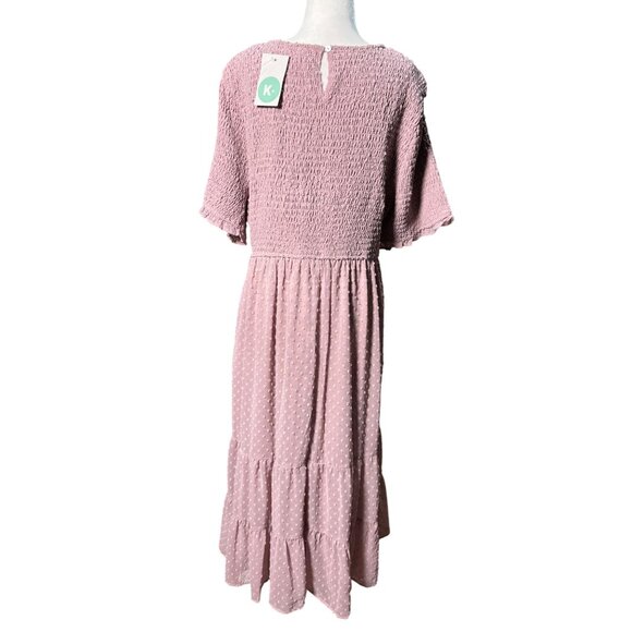 NEW Kervology Short Sleeve Smocked Maxi Dress 2XL Pink Super Stretch Pockets - Picture 9 of 12